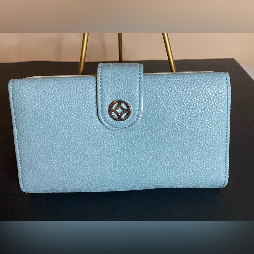 Mundi Wallet New Trifold Accordian Clutch Dusty Blue with Safe Keeper